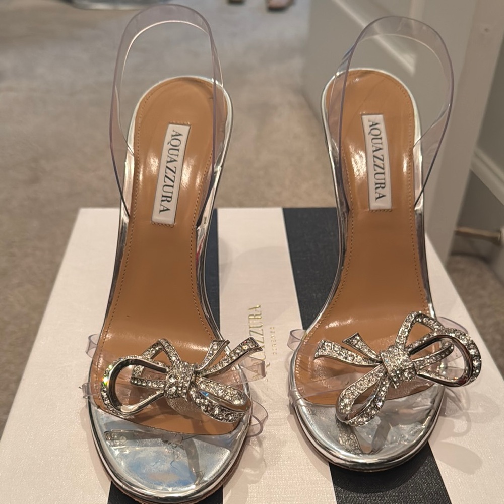 Aquazzura Silver Heels with Elegant Design